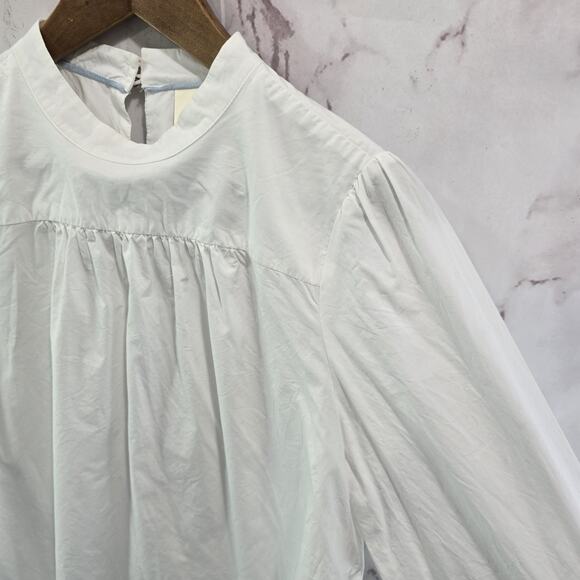 Anthropologie Shirt Womens Small 4 White Button Back Mock Poplin Maeve Flared - Picture 11 of 12